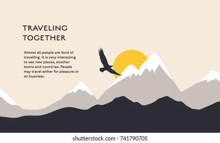 Adventure and traveling concept vector flat poster design. Landscape illustration with place for text