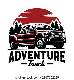 Adventure truck doubel cabin logo vector illustration isolated on white background