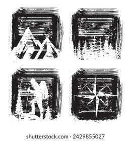 Adventure t-shirt design. Hiking silhouette with grunge brush strokes