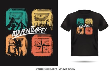 Adventure t-shirt design mockup. Vector illustration