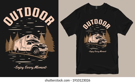 Adventure t-shirt design. Outdoor t shirt design. t-shirt design vector for print. Camping logo design vector illustration. Travel quotes for t shirt