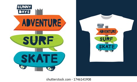 Adventure typography design vector with ornament illustration, ready for print on kids t-shirt