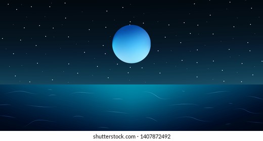 Adventure in the universe. Planet in space and the ocean. Trendy style. Colorful vector illustration design.