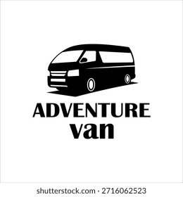 Adventure Van Logo Vector Icon Minimalist Black Camper Van Silhouette Design For Travel Transportation Branding And Outdoor Journey Concept