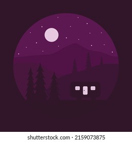 Adventure with van in nature in the dark graphic illustration vector art t-shirt design