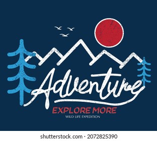 Adventure vector graphic print  artwork for fashion. Forest illustration design apparel, sticker, poster and others.