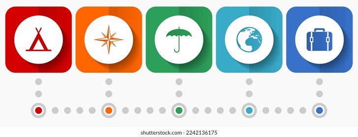 Iconos de vectores de aventura, colección de botones web de diseño plano de viaje, plantilla de infografía de concepto de negocio