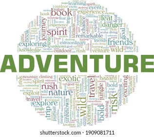 Adventure vector illustration word cloud isolated on a white background.