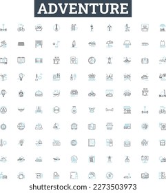 Adventure vector line icons set. Voyage, Exploration, Excursion, Quest, Trek, Tour, Thrill illustration outline concept symbols and signs