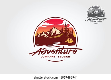 Adventure Vector Logo Illustration. This mountain illustration it will be perfect as main identity element for travel agencies, websites about mountains and hiking, wild life and tourism. 