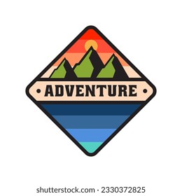 Adventure vector logo with mountains and waters. It is suitable for logos of adventurers, mountain climbers, nature lovers, scouts, environmental communities, brands, and others.