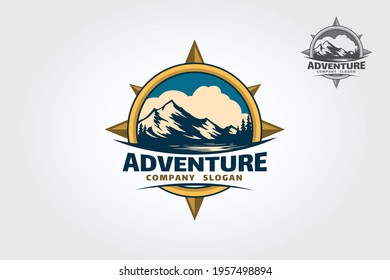 Adventure Vector Logo Template. This logo template will be perfect as main identity element for travel agencies, websites about mountains and hiking, outdoor activity, wildlife, and tourism. 