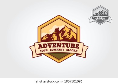 Adventure Vector Logo Template. This trekking logo template it will be perfect as main identity element for travel agencies, websites about mountains and hiking, wild life and tourism. 