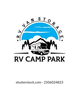 Adventure Vehicle RV Camp Ground Rental Storage Logo Template Vektor