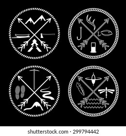 adventure vintage labels with rope and cross arrows