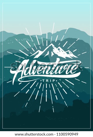Adventure vintage poster with mountains. Vector illustration