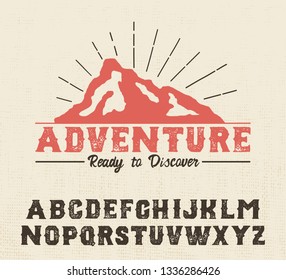 Adventure. Vintage serif modern alphabet. Retro typeface. Vector Font Illustration. Vector. Vintage badge.