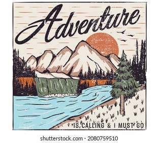 Adventure vintage vector print design for t shirts, sticker, background and other uses.