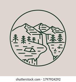 Adventure Waterfall and Mountain Vector Icon