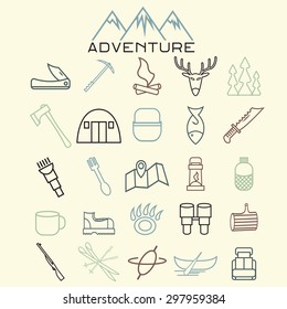adventure web icons set flat design