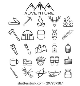adventure web icons set flat design