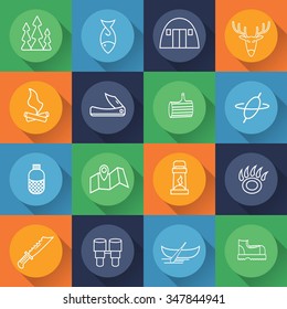 Adventure web icons set flat design. Vector