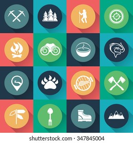 Adventure web icons set flat design. Vector