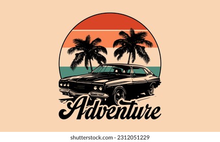 Vida salvaje de aventura en diseño de camisetas de coches antiguos