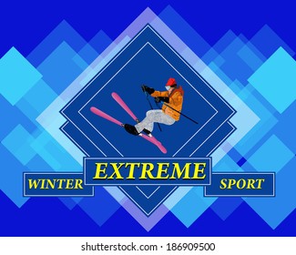 Adventure Winter Sport.Freestyle Skiing.Extreme Skiing.Vector 