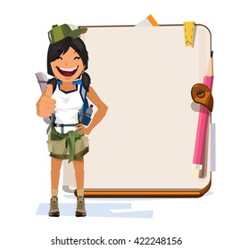 adventure women with notebook for presentation. character design - vector illustration