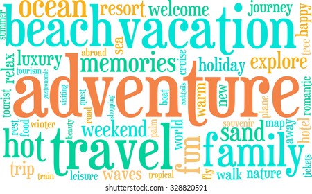 Adventure word cloud on a white background. 