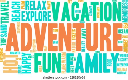 Adventure word cloud on a white background. 