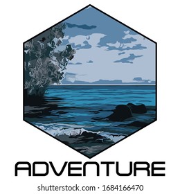 ADVENTURE WORDS DESIGN, with the art of drawing the sea and sky, NATURE, COLOR. T shirt screen printing, t shirt, t shirt design, screen printing, screen print