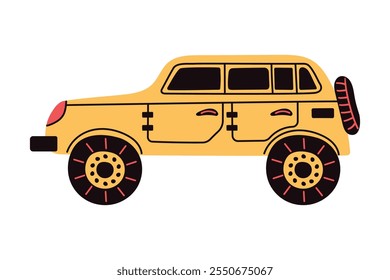 Aventura SUV amarillo para todoterreno, viaje. Ilustración vectorial del transporte para la conducción todoterreno aislado en el fondo blanco