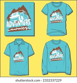 ADVENTURE ZEEP GRAPHIC DESIGN WITH VARIOUS MOCK UP BOYS MENS SHORT SLEEVE T SHIRT, POLO TSHIRT,FULL SLEEVE TYPES VECTOR ILLUSTRATION