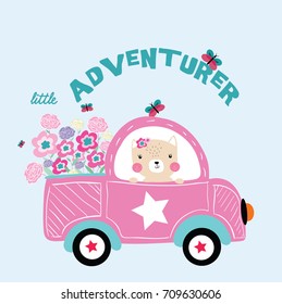 adventurer animal on road illustration vector for kids print