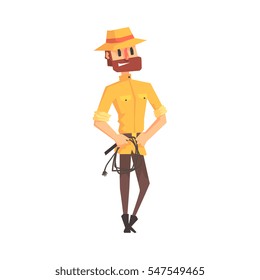 Adventurer Archaeologist In Safari Outfit And Hat Being Smug Illustration From Funny Archeology Scientist Series