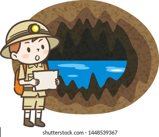 Adventurer boy heading for a cave
