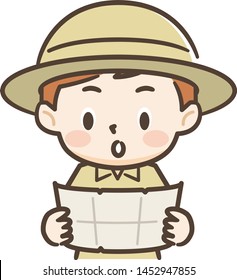 Adventurer boy looking at a map