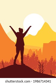 adventurer celebrating with hands up scene