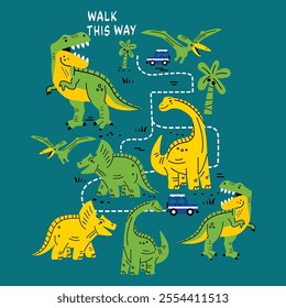 Adventurer dinosaur vector illustration for t-shirt design with slogan. Vector illustration design for fashion fabrics, textile graphics, prints. graphic vector for t-shirt