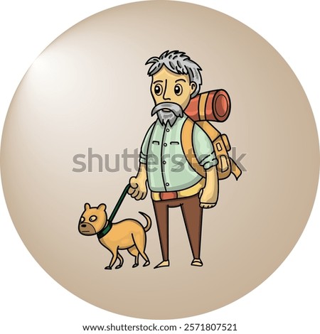 adventurer and a dog vector design style