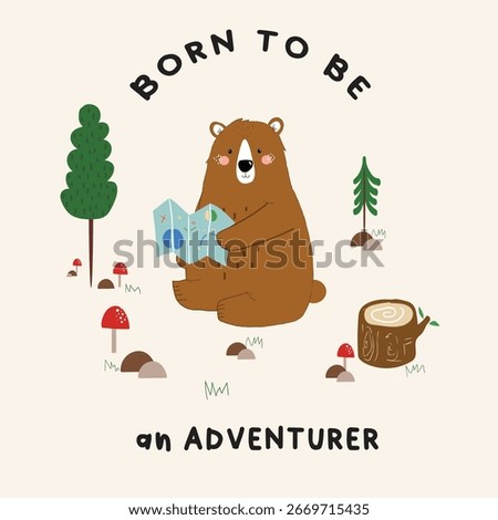 adventurer teddy bear illustration vector design for kids tee