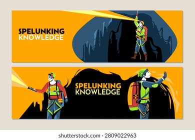 Adventurers at cave spelunking banner collection