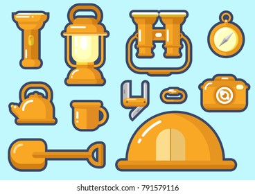 adventures and campng tools icon vector set