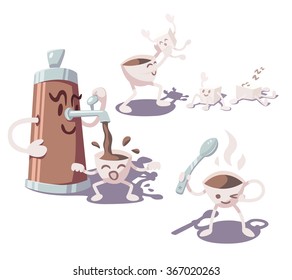 Adventures of coffee cup. Part 2. Vector illustration.