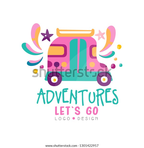 Adventures, lets go,\
logo design, summer vacation, travel time, weekend tour creative\
label vector\
Illustration