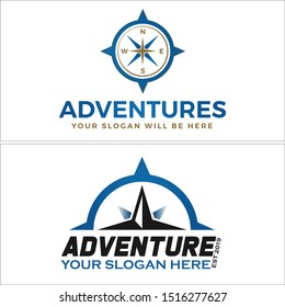 Adventures logo with compass circle blue vector suitable for games recreational outbound