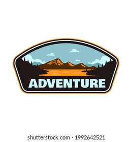 Adventures outdoor mountain and lake environtment, National park badge patch  emblem logo vintage illustration