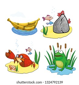adventures sea ship boat canoe crocodile frog sphinx pyramid crab